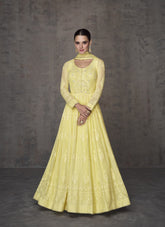Heavy Foux Georgette Gown in Yellow Colour